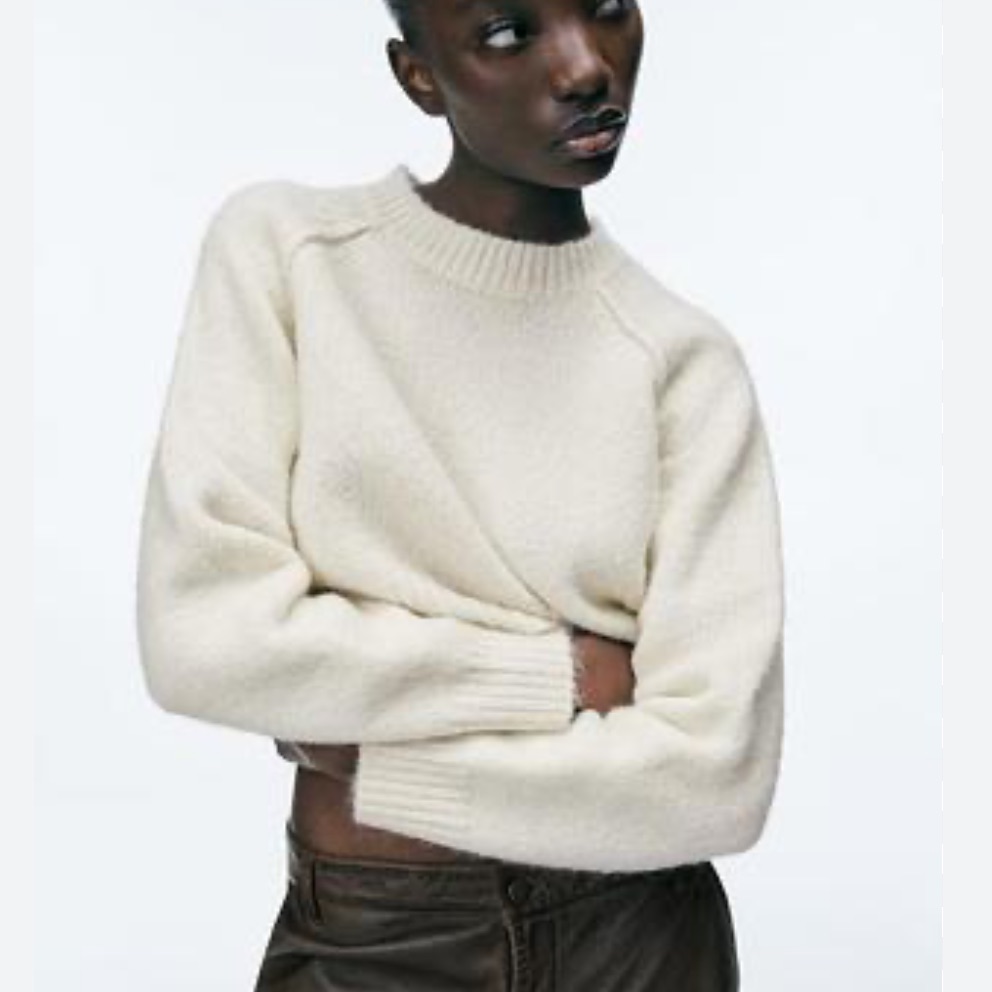 Zara Nwt Ref 625 Ecru Cropped Knit Sweater Large Soft Minimalist Cozy